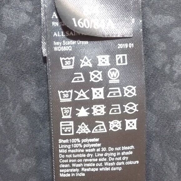 ALL SAINTS Mini Dress, 4, Black/White, Split Flutter Sleeve, V-neck, Sash/Belt - Picture 7 of 15